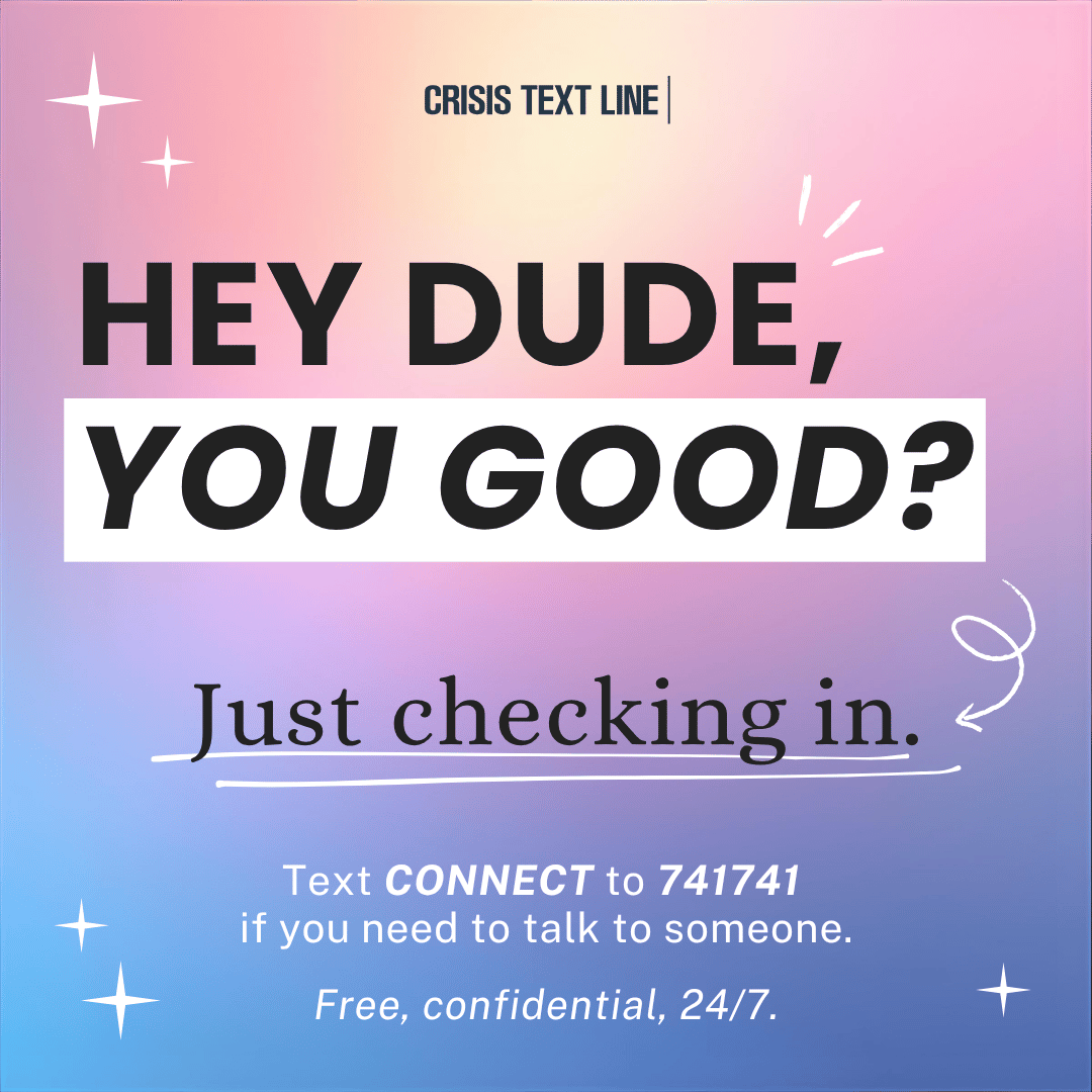 Free 24/7 mental health support text line – text CONNECT to 741741 for crisis help