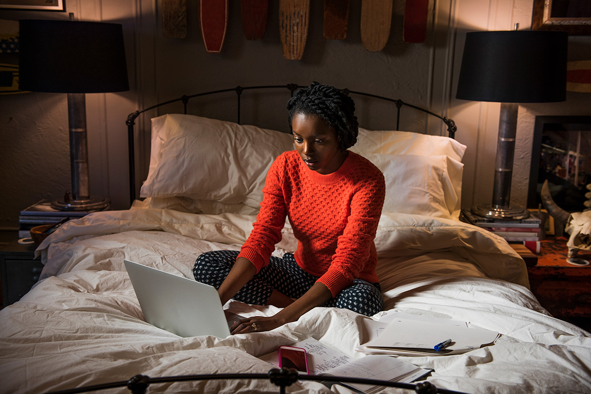 Picture of young woman with her laptop